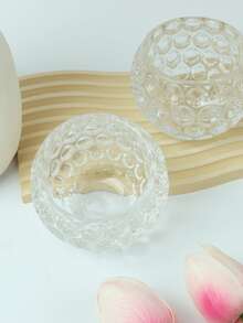 1pc Glass Candle Holder, Modern Clear Textured Detail Candle Holder For Home - Clear - View 5