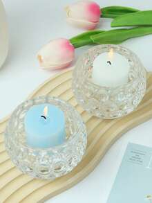 1pc Glass Candle Holder, Modern Clear Textured Detail Candle Holder For Home - Clear - View 8