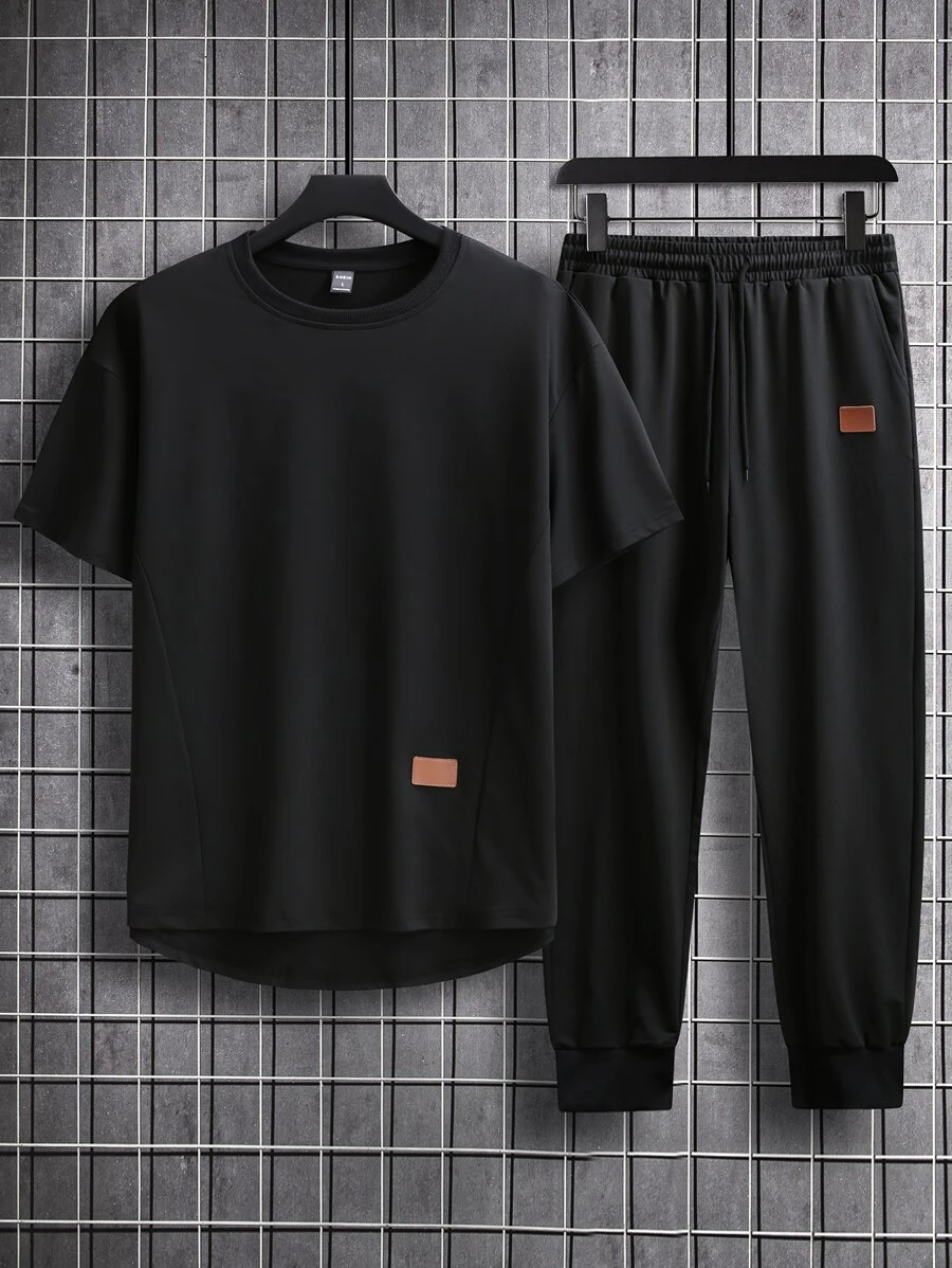 Manfinity Men Patched Detail Tee & Drawstring Waist Joggers - Black - View 1