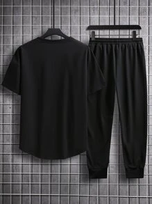 Manfinity Men Patched Detail Tee & Drawstring Waist Joggers - Black - View 2
