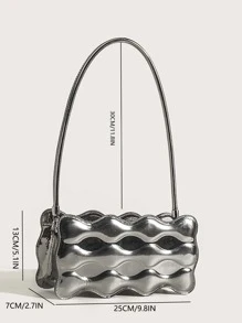 Lightweight,Business Casual Metallic Scallop Detail Novelty Bag For Teen Girls Women College Students,Rookies & White-Collar Workers Perfect For Office,College,Work,Business,Commute,Outdoors,Travel,Outings, Funky, Punk & Bag For Street Wear - Silver - View 2