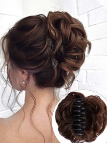 Peinado De Bollo Desordenado Con Gancho De Garra Y Extensión De Cabello De Moño De Chignon Rizado Ondulado De Cabello Sintético Para Mujeres Con Clip - Multicolor - Ver 1