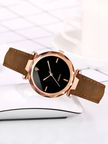 1入組圓形指針石英手錶和1入組手環 - 棕色 - 查看 6