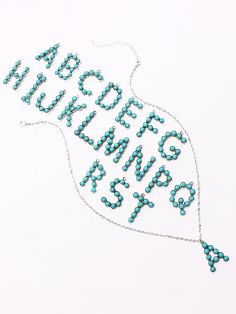 綠松石色字母吊墜項鍊