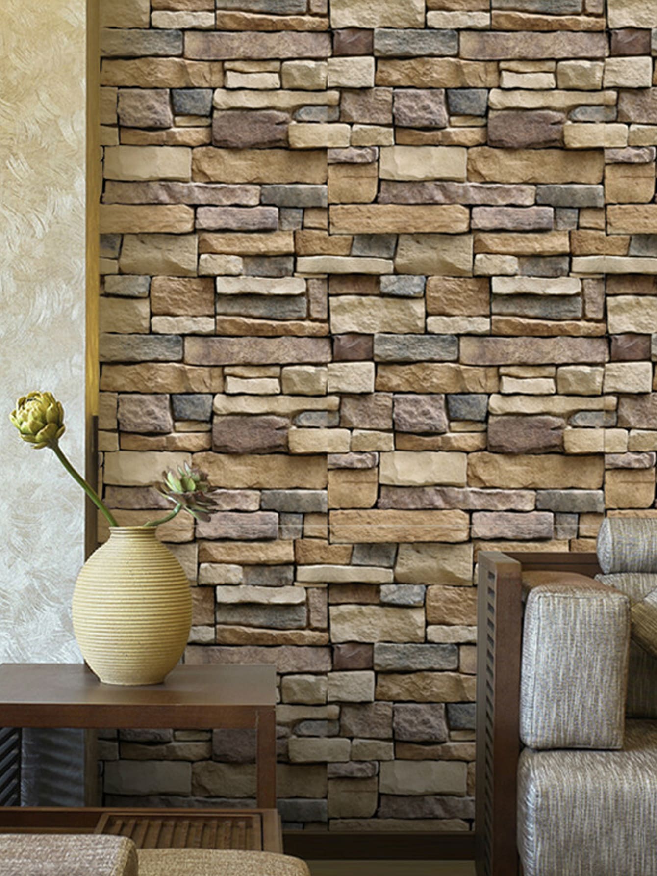 1入組磚塊圖案牆紙 - 彩色 - 查看 1