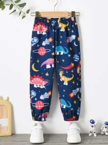 SHEIN Toddler Boys Dinosaur Print Trousers - Navy Blue - View 1