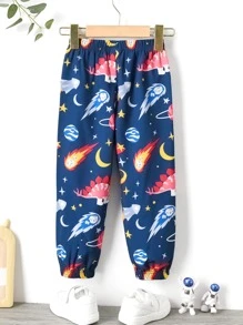 SHEIN Toddler Boys Dinosaur Print Trousers - Navy Blue - View 2