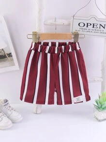 Toddler Boys Striped Print Letter Patched Detail Shorts - Red and White - View 1