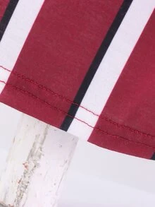 Toddler Boys Striped Print Letter Patched Detail Shorts - Red and White - View 3