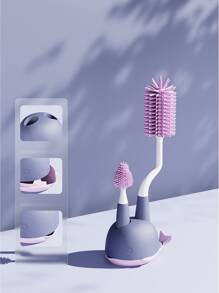 3 piezas Bebé con dibujos animados con diseño de ballena Bebé Cepillo de limpieza de botellas & Estante de almacenaje Set - Multicolor - Ver 2