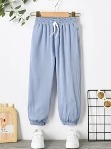 SHEIN Toddler Boys Knot Front Carrot Trousers - Baby Blue - View 1