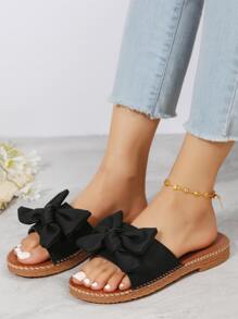 女士蝴蝶結裝飾時尚夏天平底涼鞋