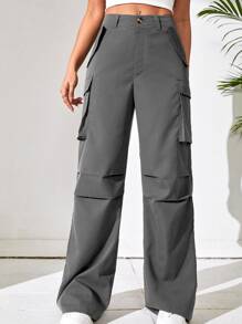 Flirla Flap Pocket Side Cargo Trousers - Dark Grey - View 4