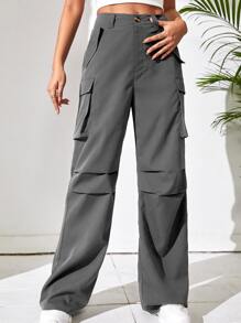 Flirla Flap Pocket Side Cargo Trousers - Dark Grey - View 6