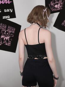 Sweetness Cut Out Contrast Lace Cami Top - Black - View 2