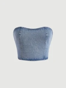 SHEIN MOD Solid Denim Tube Top - Light Wash - View 1
