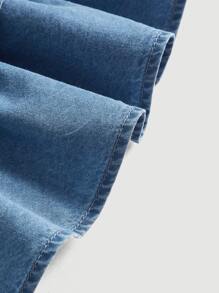 SHEIN MOD Ruffle Hem Denim Skirt - Dark Wash - View 4