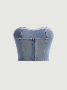 SHEIN MOD Solid Denim Tube Top - Light Wash - View 2