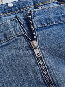 SHEIN MOD 前紐扣抹胸牛仔上衣 - 中等水洗藍 - 查看 3