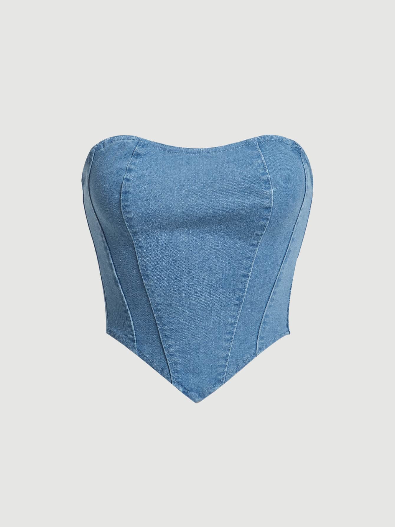 SHEIN MOD 手帕下擺牛仔抹胸上衣 - 淺色水洗藍 - 查看 1