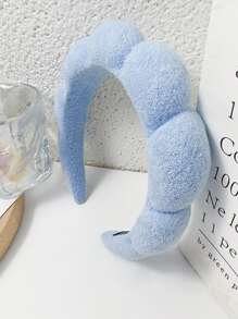 1pc Blue Bath Headband, Simple Fabric Facial Makeup Headband For Bathroom - Blue - View 1