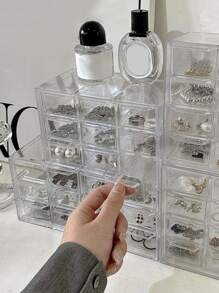 1pc Clear Jewelry Storage Box, Simple Plastic Multi-grid Desktop Jewelry Box For Household - Clear - View 1