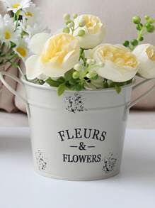 1入組字母圖案植物容器 - 白色 - 查看 1