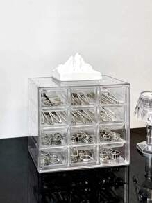 1pc Clear Jewelry Storage Box, Simple Plastic Multi-grid Desktop Jewelry Box For Household - Clear - View 2