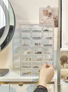 1pc Clear Jewelry Storage Box, Simple Plastic Multi-grid Desktop Jewelry Box For Household - Clear - View 4