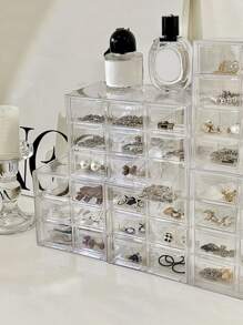 1pc Clear Jewelry Storage Box, Simple Plastic Multi-grid Desktop Jewelry Box For Household - Clear - View 6