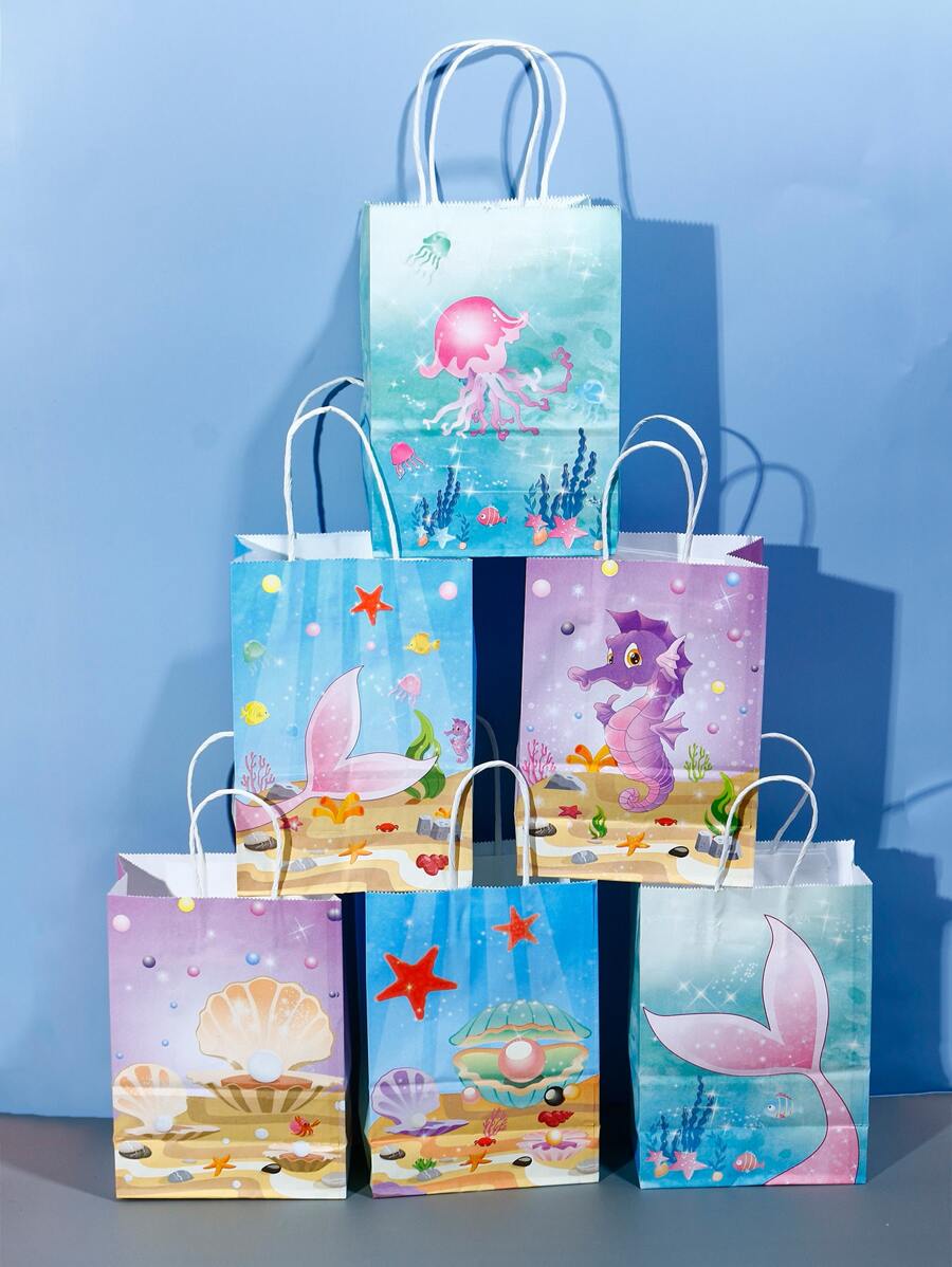 6入組海洋生物印花禮品袋 - 彩色 - 查看 1