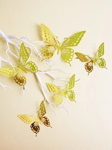 12pcs Paper Butterfly Sticker, Modern Hollow Out Butterfly Sticker For Home - Gold - View 2