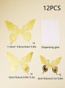 12pcs Paper Butterfly Sticker, Modern Hollow Out Butterfly Sticker For Home - Gold - View 3