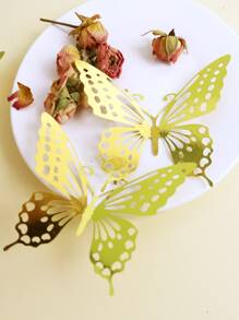 12pcs Paper Butterfly Sticker, Modern Hollow Out Butterfly Sticker For Home - Gold - View 4