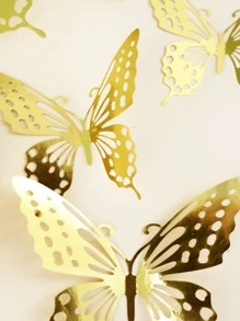 12pcs Paper Butterfly Sticker, Modern Hollow Out Butterfly Sticker For Home - Gold - View 5