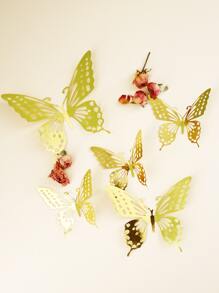 12pcs Paper Butterfly Sticker, Modern Hollow Out Butterfly Sticker For Home - Gold - View 6