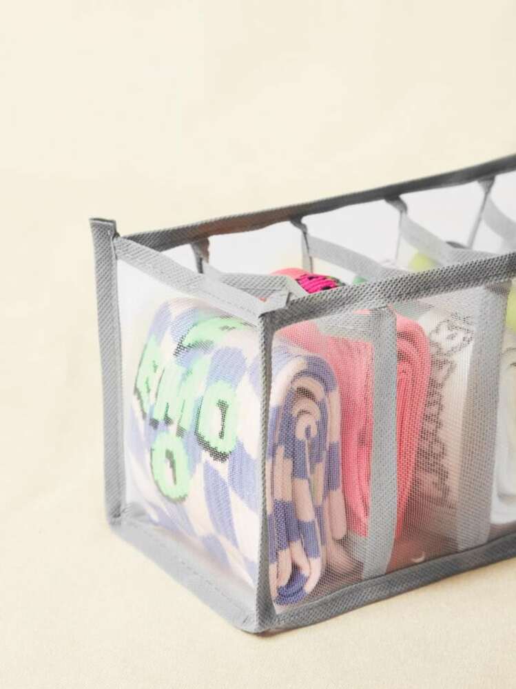 1パックコントラストバインディングランジェリー収納ボックス、マルチコンパートメントグレーホームソックスオーガナイザー - グレー - 見る 5
