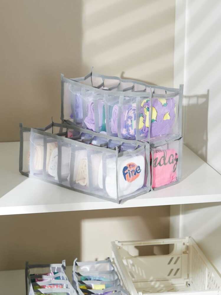 1パックコントラストバインディングランジェリー収納ボックス、マルチコンパートメントグレーホームソックスオーガナイザー - グレー - 見る 6