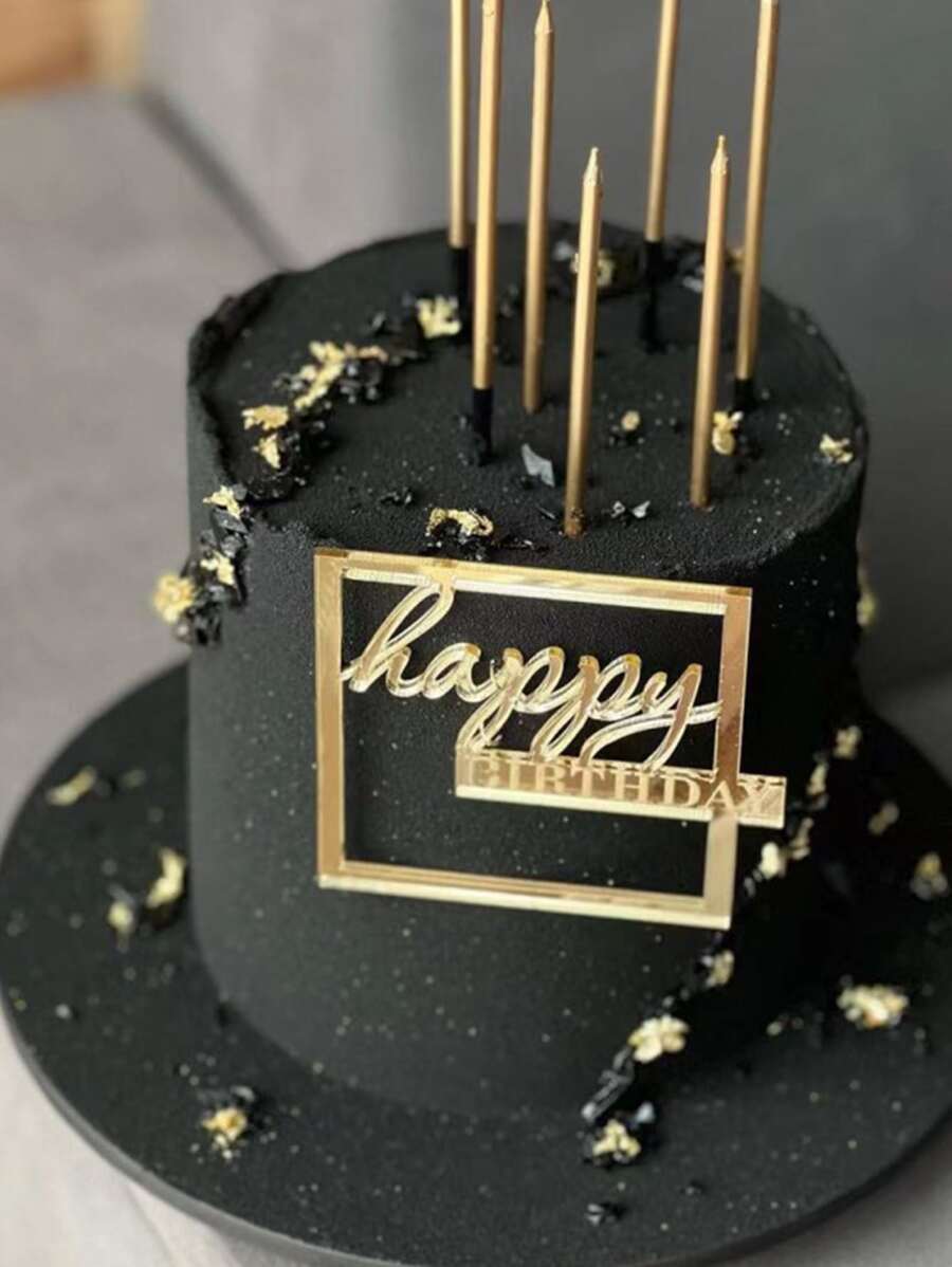 1/3/6件生日快乐亚克力蛋糕装饰,适合生日派对 - 金色 - 查看 1