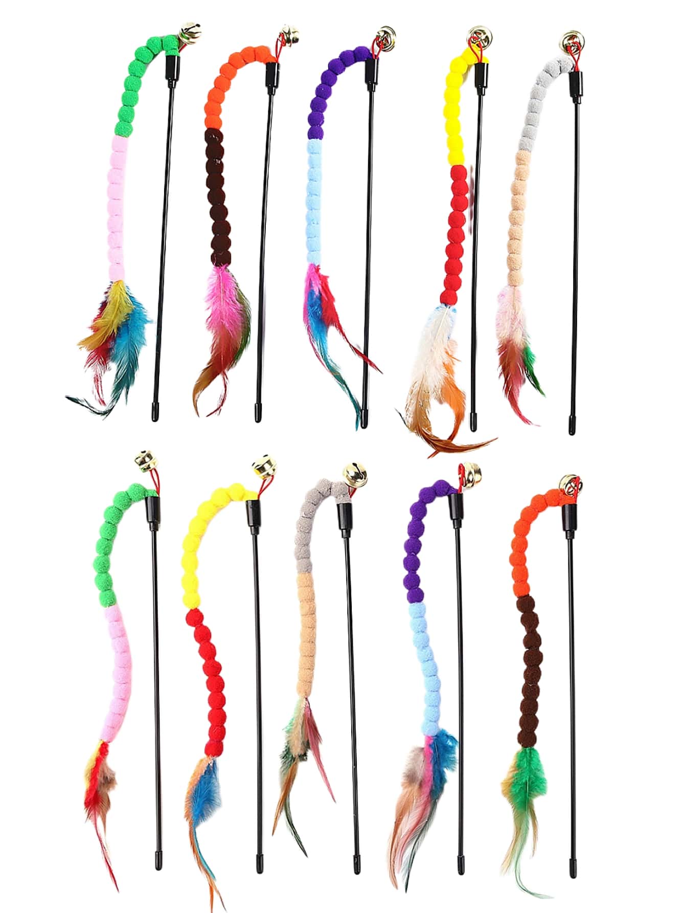 1pc Pom Pom Decor Random Cat Teaser Stick For Dog And Cat For Play - Multicolor - View 1