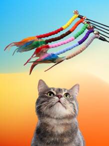 1pc Pom Pom Decor Random Cat Teaser Stick For Dog And Cat For Play - Multicolor - View 2