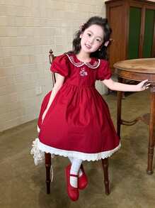 Đầm bé gái Thêu Hoạt hình Dễ thương - Đỏ - Xem 8