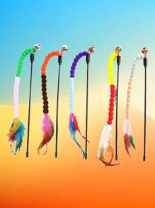 1pc Pom Pom Decor Random Cat Teaser Stick For Dog And Cat For Play - Multicolor - View 5