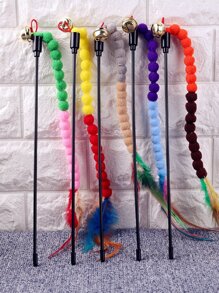 1pc Pom Pom Decor Random Cat Teaser Stick For Dog And Cat For Play - Multicolor - View 6