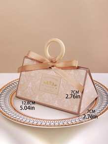 4pcs Portable Gift Wrap Box, Wooden Ring Handle Candy Box For Wedding Party - Champagne - View 4