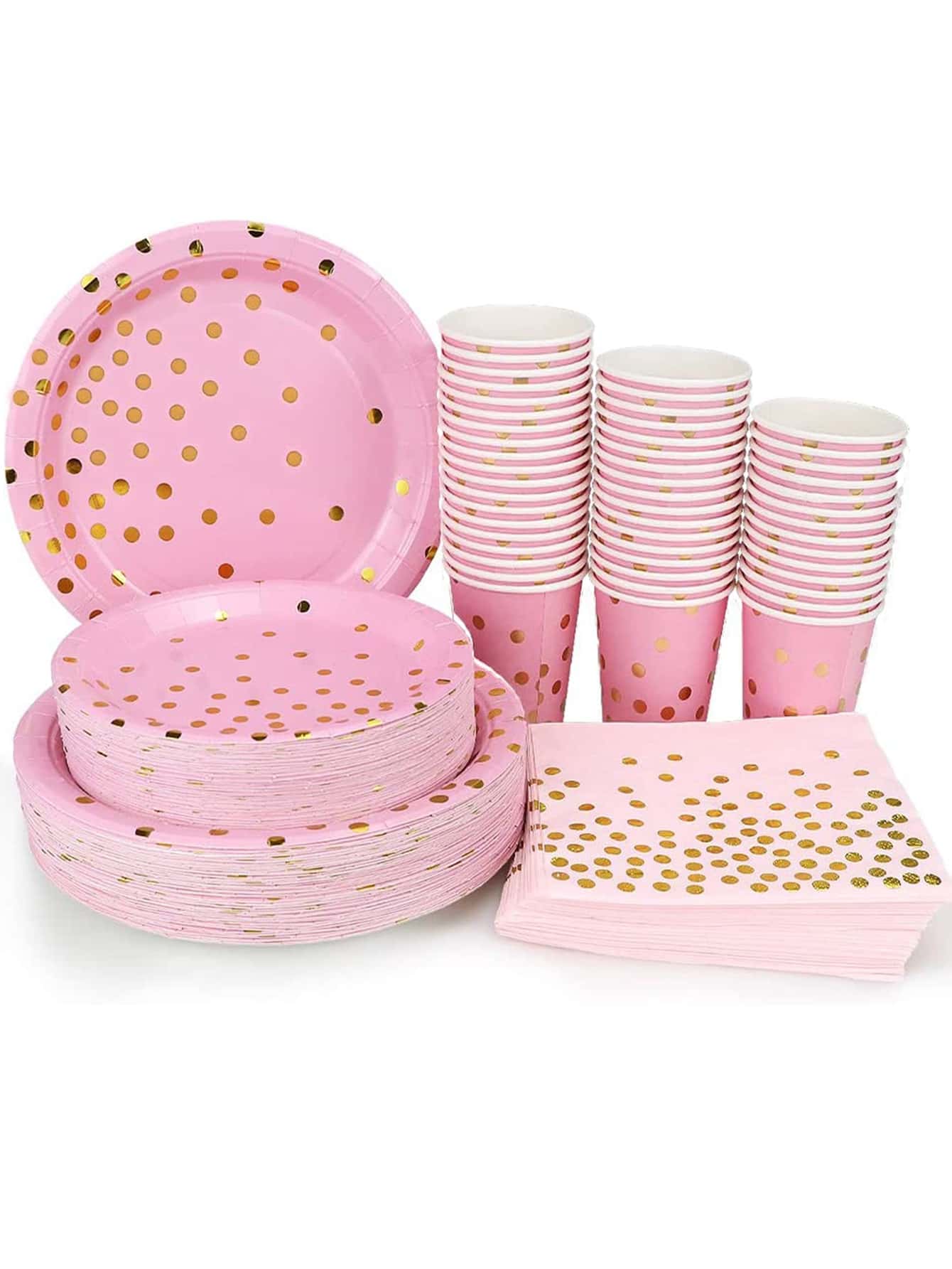 24pcs Polka Dot Pattern Disposable Plate & Cup & Napkin, Glitter Paper Disposable Cutlery Set For Party - Multicolor - View 1