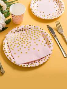 24pcs Polka Dot Pattern Disposable Plate & Cup & Napkin, Glitter Paper Disposable Cutlery Set For Party - Multicolor - View 4