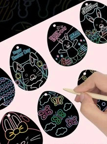 14pcs Egg Shaped Scratch Paper & 14pcs Bamboo Pen & 2pcs Ribbon - Black - View 1