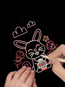 14pcs Egg Shaped Scratch Paper & 14pcs Bamboo Pen & 2pcs Ribbon - Black - View 2