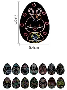 14pcs Egg Shaped Scratch Paper & 14pcs Bamboo Pen & 2pcs Ribbon - Black - View 5